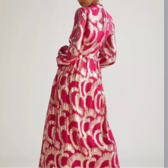 Anthropologie Hemant & Nandita Metallic Maxi Dress Pink & Gold Size4 - Picture 2 of 12
